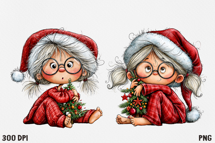 Cute Christmas Girl Clipart PNG, Funny Holiday Girl.