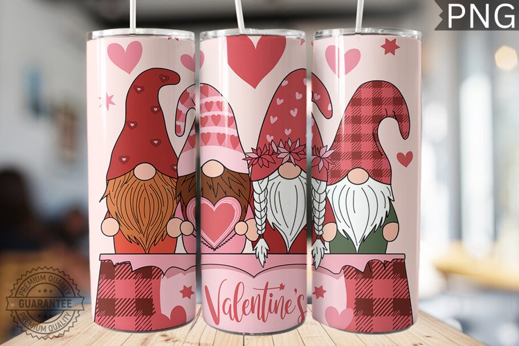 Valentines Day Gnome Tumbler Wrap - High Quality 300 Dpi