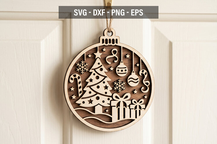 Christmas Tree Ornament SVG | Laser Cut File example image 1