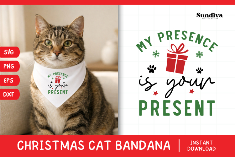 Christmas Cat Bandana Quotes SVG | Presence Is Your Present