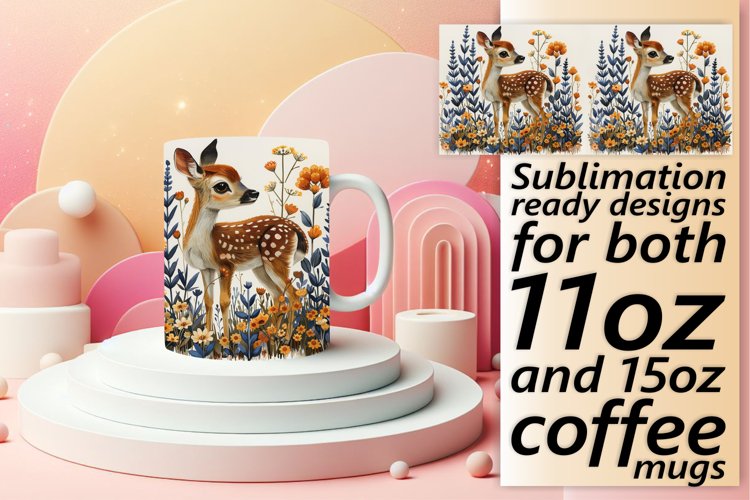 Deer Watercolor Design Mug Wrap Sublimation example image 1