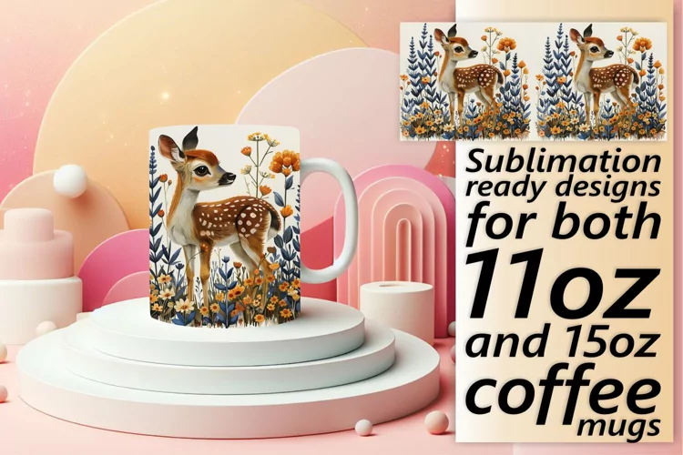 Deer Watercolor Design Mug Wrap Sublimation