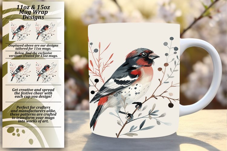 11oz/15oz Mug Wrap with Spring Birds Watercolor Art example image 1