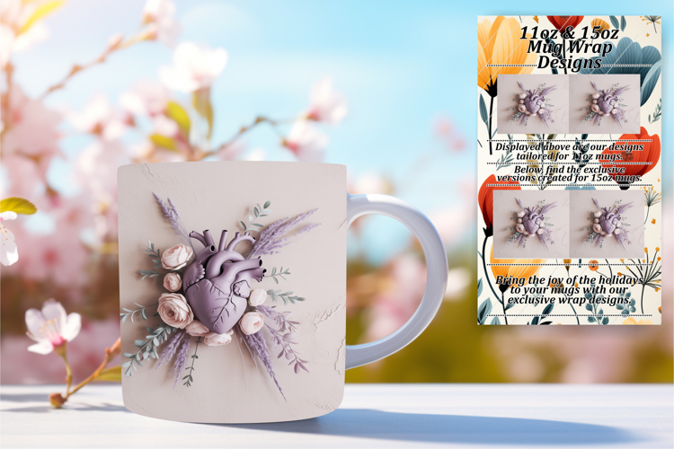 Dynamic 11oz Mug Wrap Png Template , 3D Heart