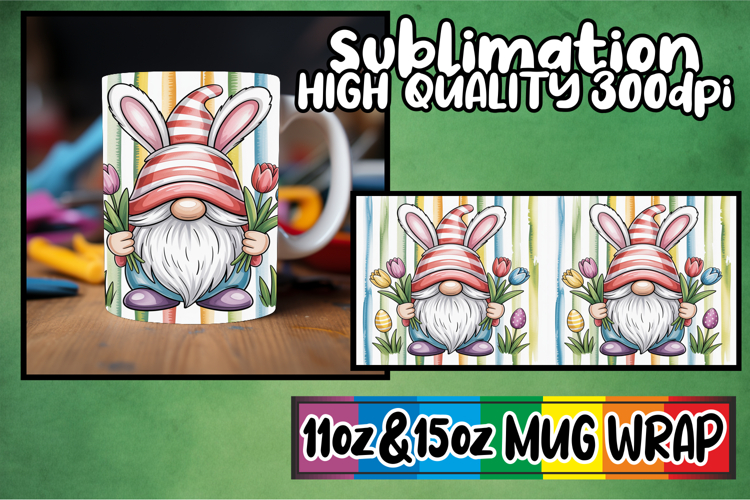 Playful mornings 11oz 15oz sublimation wrap, Easter Gnomes