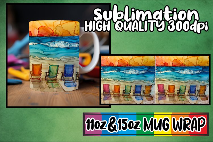 Beachside View Mug Wrap Sublimation, 11oz 15oz