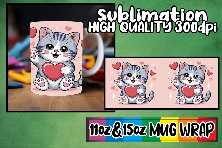 Serene evenings sublimation mug wrap, Valentines Cat