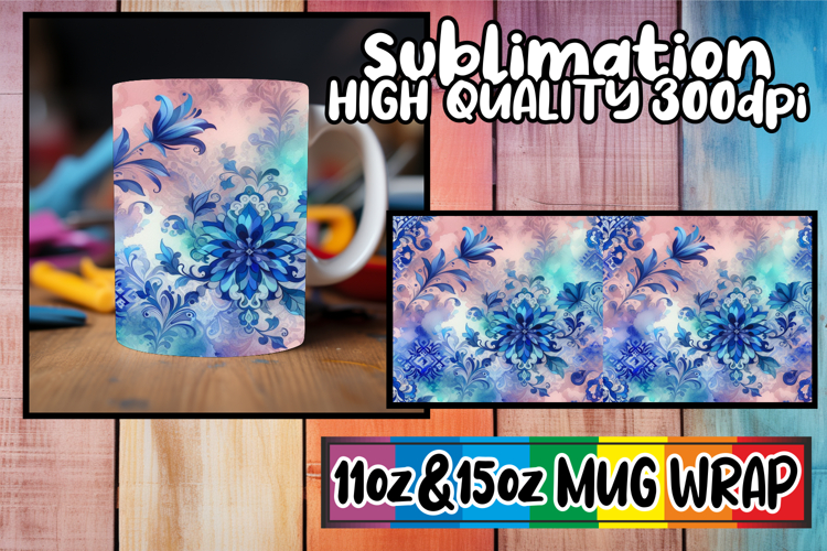Splendid views 11oz 15oz mug wrap, Watercolor Pattern
