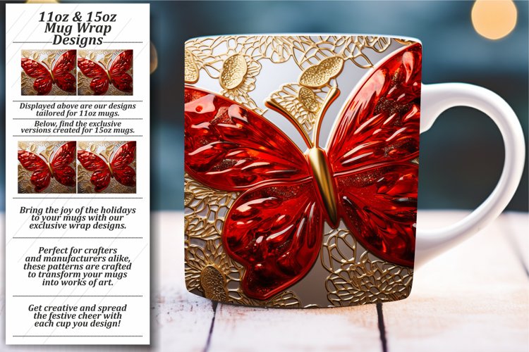 Sparkling Elegance: Glossy Butterfly Mug Wrap 11oz 15oz example image 1