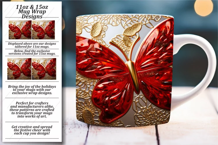 Sparkling Elegance: Glossy Butterfly Mug Wrap 11oz 15oz