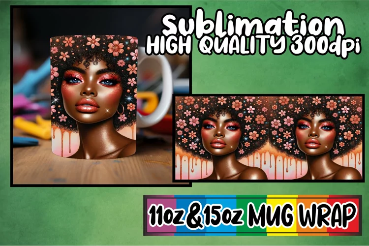 Happy hearts 11oz 15oz sublimation wrap, Afro Girl