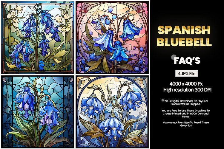 Stained Glass Spanish Bluebell Square Coaster - 04 Variation example image 1