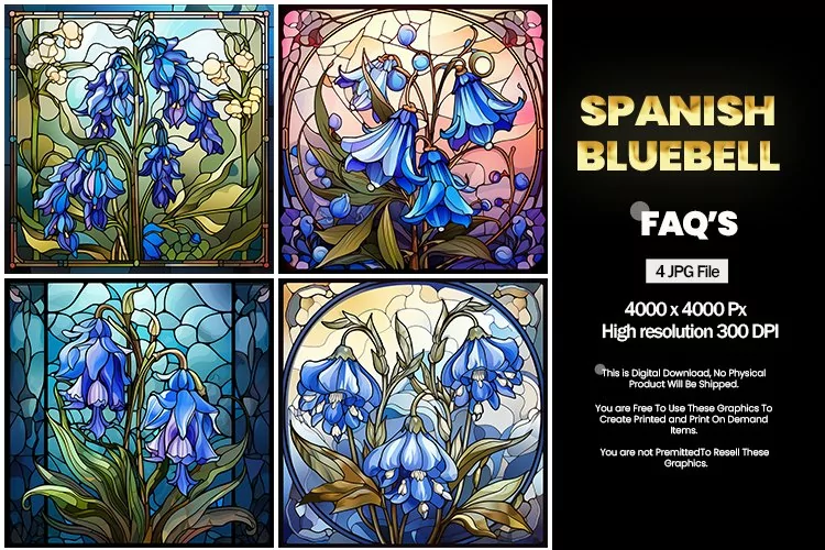 Stained Glass Spanish Bluebell Square Coaster - 04 Variation