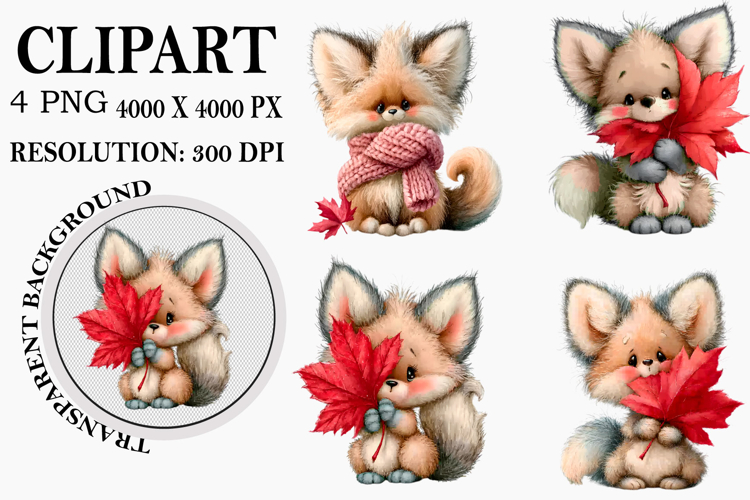 Cute Watercolor Fox Clipart Image 4