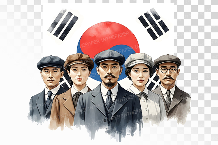 Diverse Korean Independence Era Figures Taegeukgi PNG