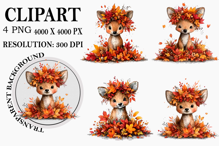 Whimsical Woodland Fall Animals Clipart Watercolor PNG