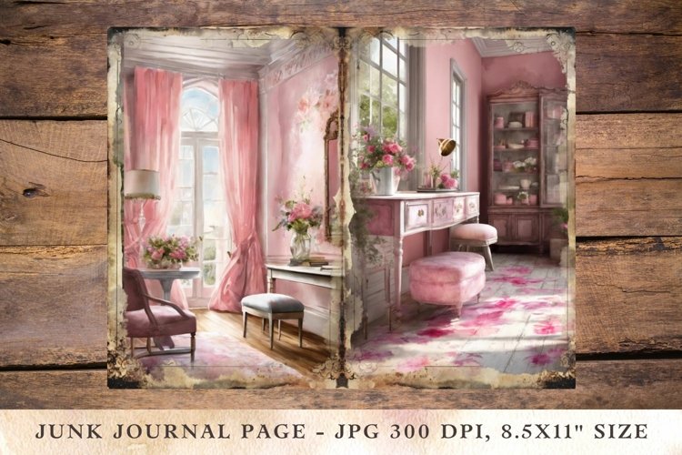Printable Junk Journal Pages pink cottage house 4 example image 1