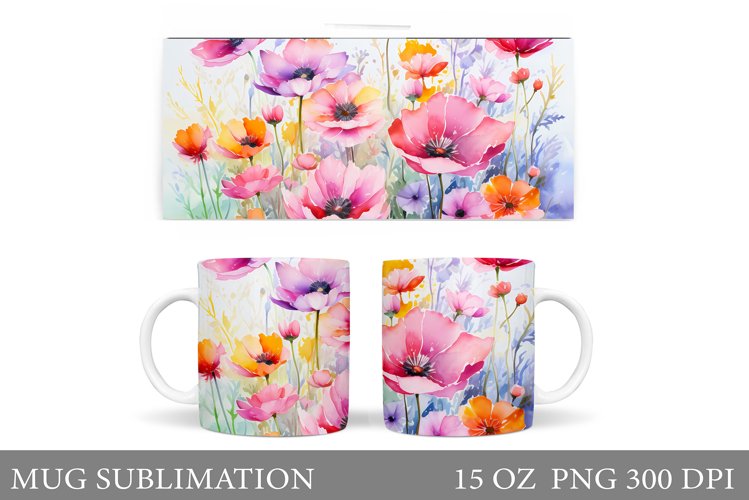 Wildflowers Mug Design. Floral Mug Sublimation