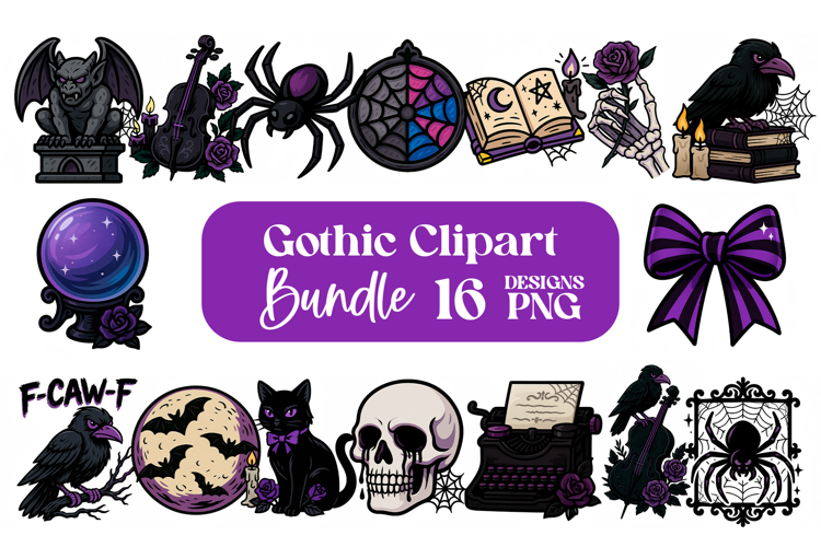 Gothic Halloween Clipart Bundle | Purple Black Sublimation
