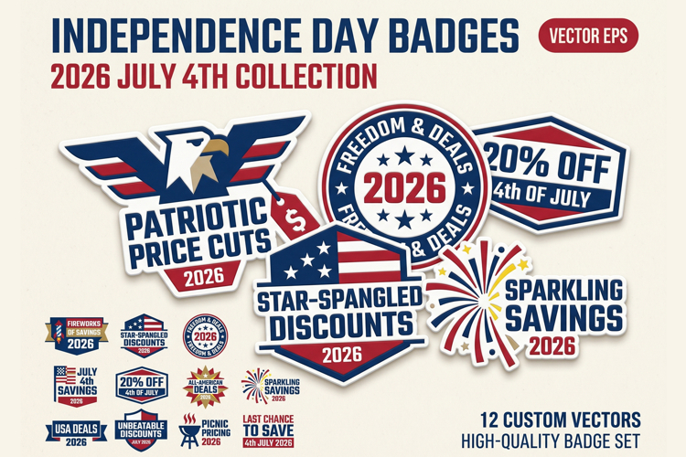 4th of July 2026 Patriotic Sale Promo Badges Bundle EPS Pack