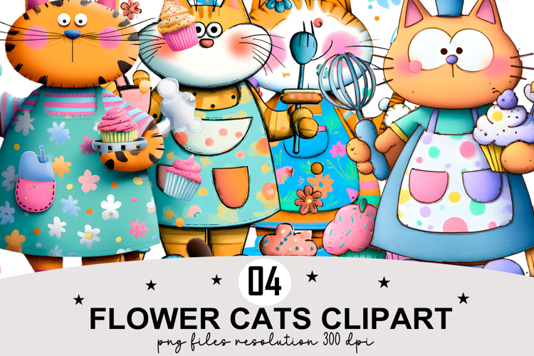 Flower Cats Clipart Watercolor PNG