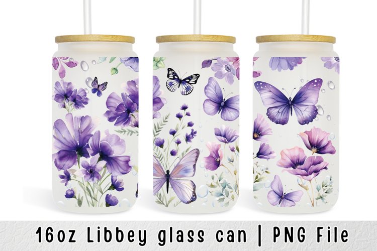 Flower Can Glass Wrap 16 Oz Libbey Can Sublimation