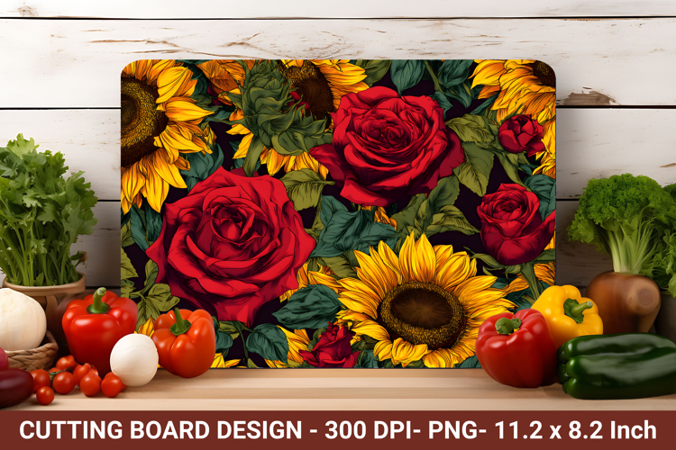 Rose Flower & Sunflower Cutting Board | Cutting Board png