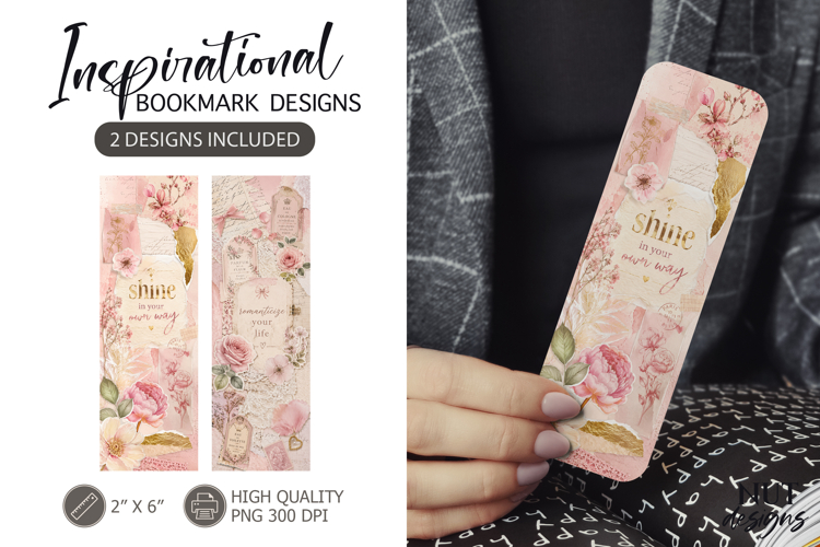 Elegant Floral Bookmark Positive quotes Pink Peonies Collage