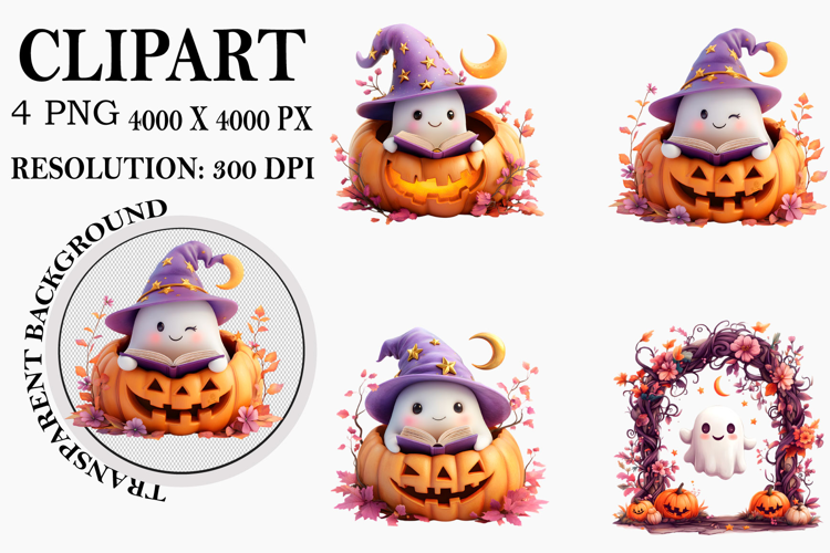 Watercolor Ghost Pumpkin Clipart