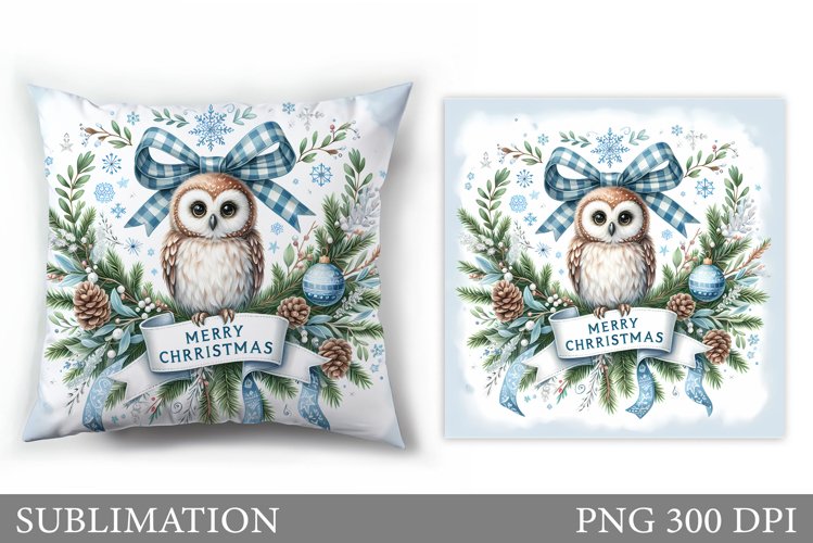 Christmas Owl Pillow Design. Christmas Pillow Sublimation example image 1