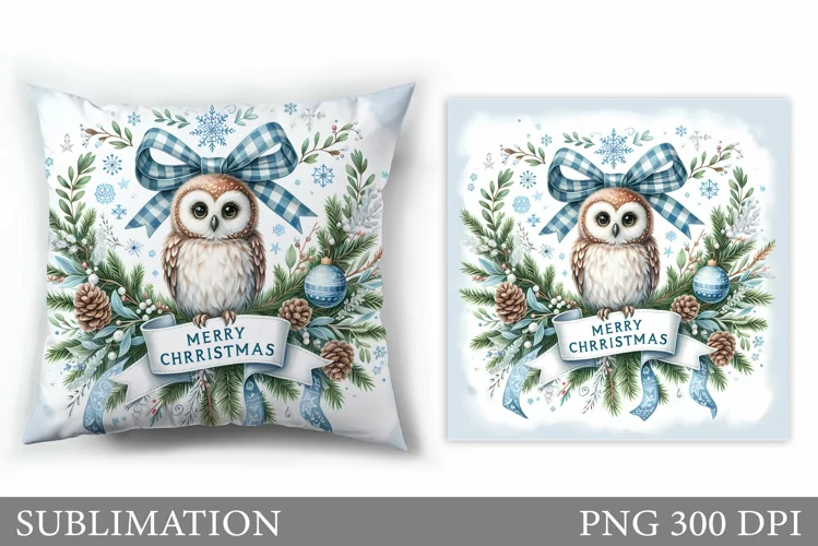 Christmas Owl Pillow Design. Christmas Pillow Sublimation
