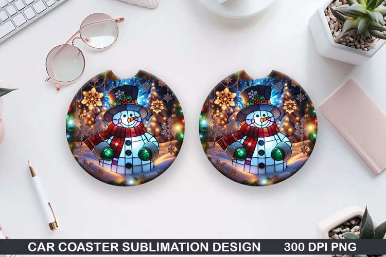 Snowman Car Coaster Sublimation|Christmas Coaster PNG Design