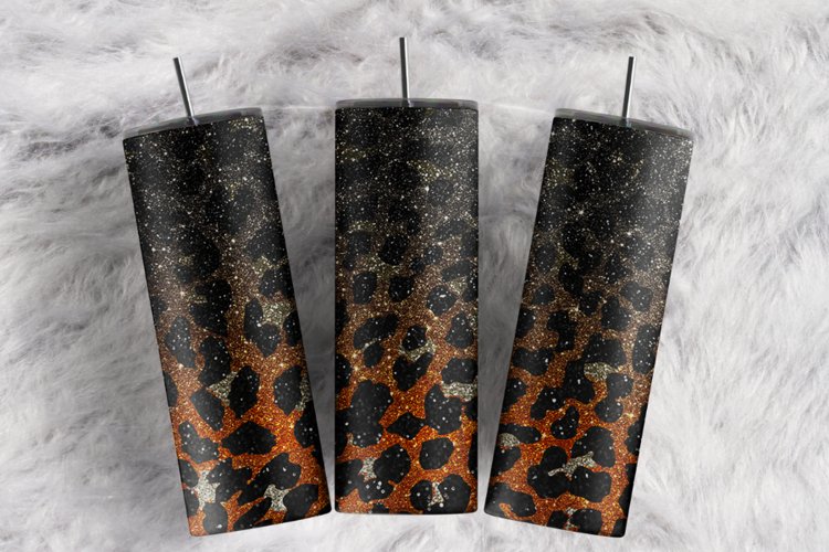 Glitter Cheetah Orange Black Ombre Animal 20 oz tumbler wrap