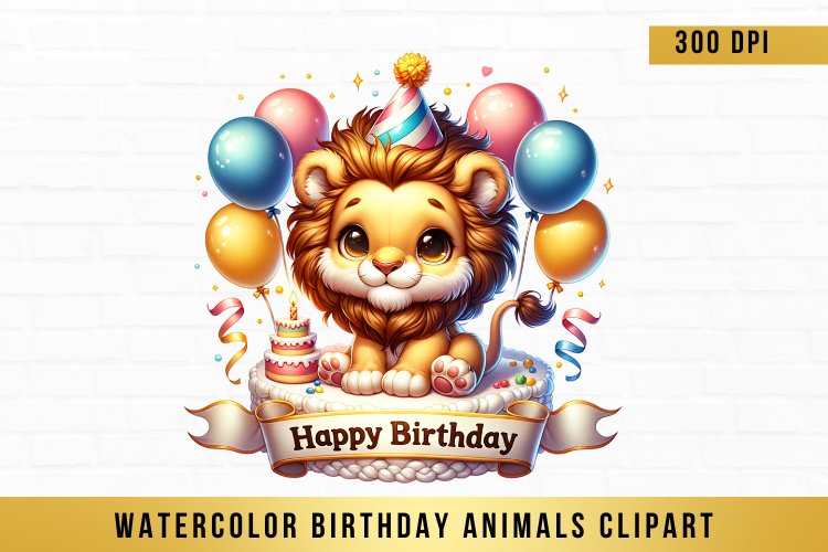 Birthday Animal Clipart, Watercolor Birthday Animals Clipart