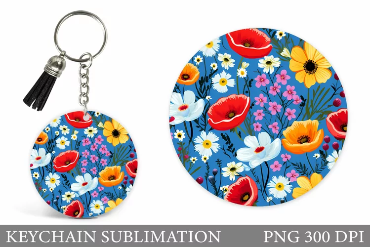 Flowers Round Keychain. Wildflowers Keychain Sublimation