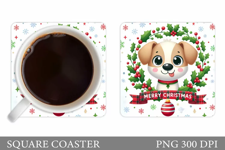 Christmas Dog Coaster Design. Christmas Coaster Sublimation