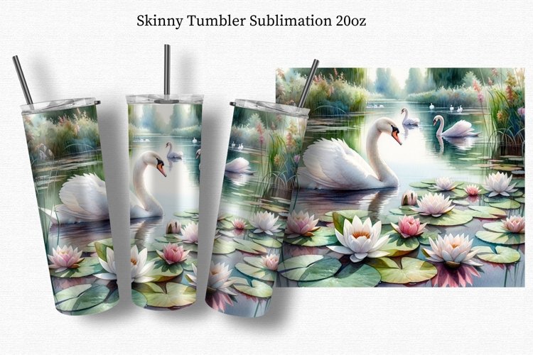 Pond with swans, Tumbler Wrap 20oz, Watercolor