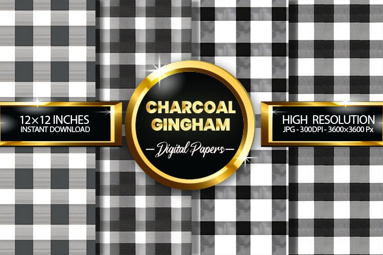 Charcoal Gingham Digital Papers - 04 Variations