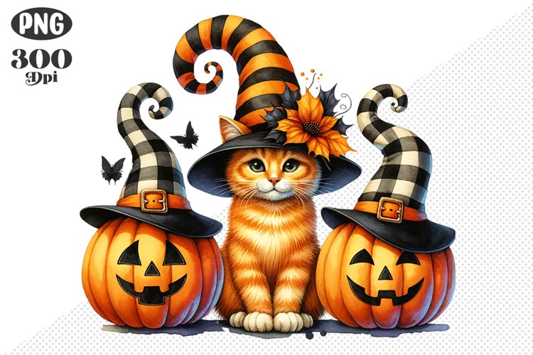 Halloween Cat And Pumpkin Sublimation - Clipart PNG Design