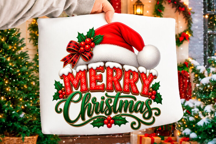 Merry Christmas Santa hat holiday typography design example image 1