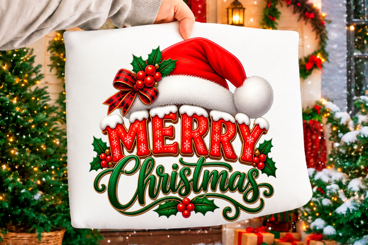 Merry Christmas Santa hat holiday typography design