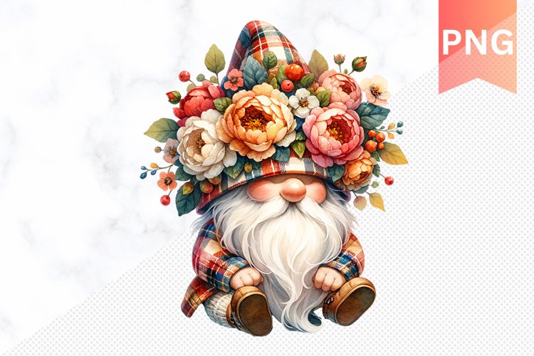 Floral Gnome Sublimation - Gnome Clipart Design
