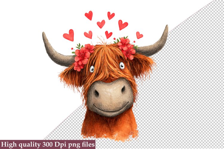Valentine Highland Cow Clipart Png