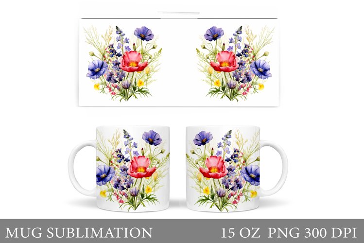 Flowers Mug Sublimation. Wildflowers Mug Wrap Design example image 1
