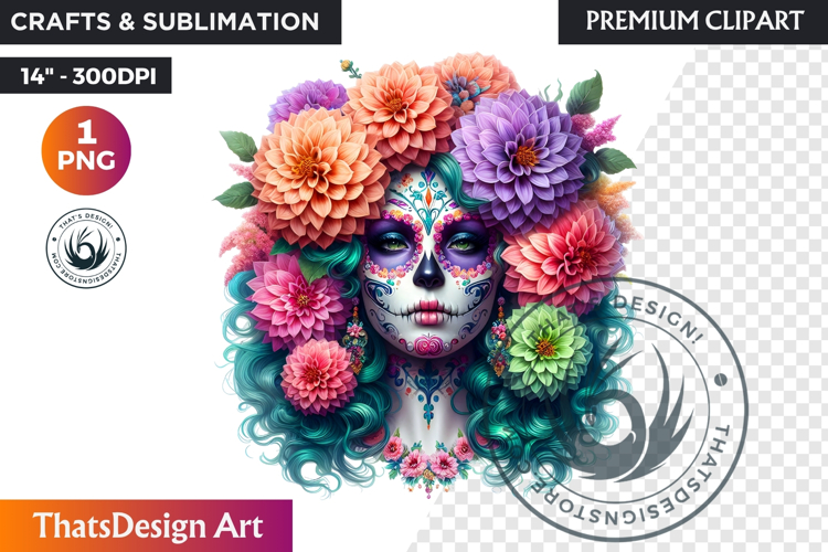 Pastel Floral Day of the Dead Clipart PNG,sugar skull design