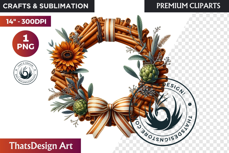 Cozy Autumn Wreath - Boho Farmhouse Fall Clipart PNG