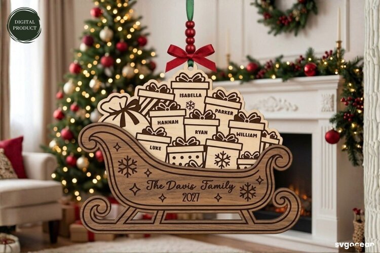 Santa Sleigh Ornament Laser Cut | Glowforge | SVG example image 1