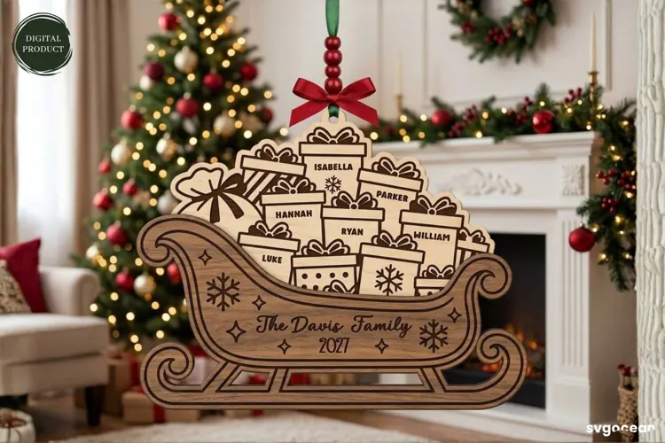 Santa Sleigh Ornament Laser Cut | Glowforge | SVG