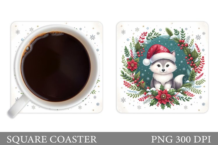 Christmas Wolf Coaster. Christmas Coaster Sublimation example image 1