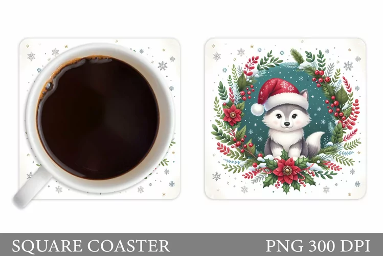 Christmas Wolf Coaster. Christmas Coaster Sublimation